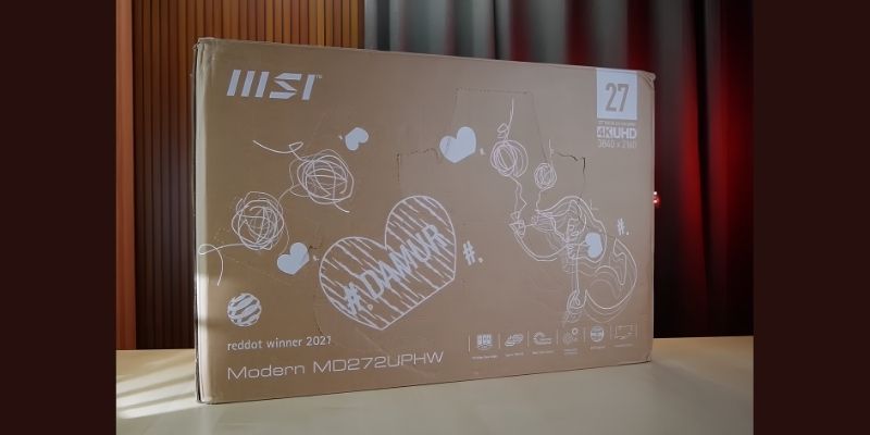 The box packaging of the MSI Modern MD272UPHW monitor.